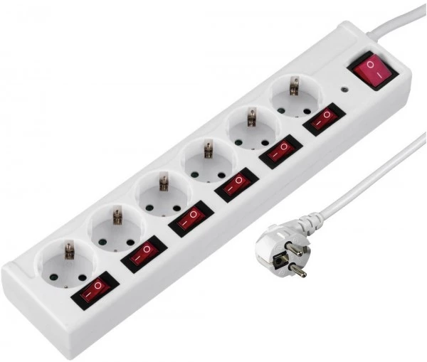 Steckdosen, Kabel Hama Steckdosenleiste 6-fach Weiß 5 Steckdosen, Kabel Hama Steckdosenleiste 6-fach Weiß – Bild 3